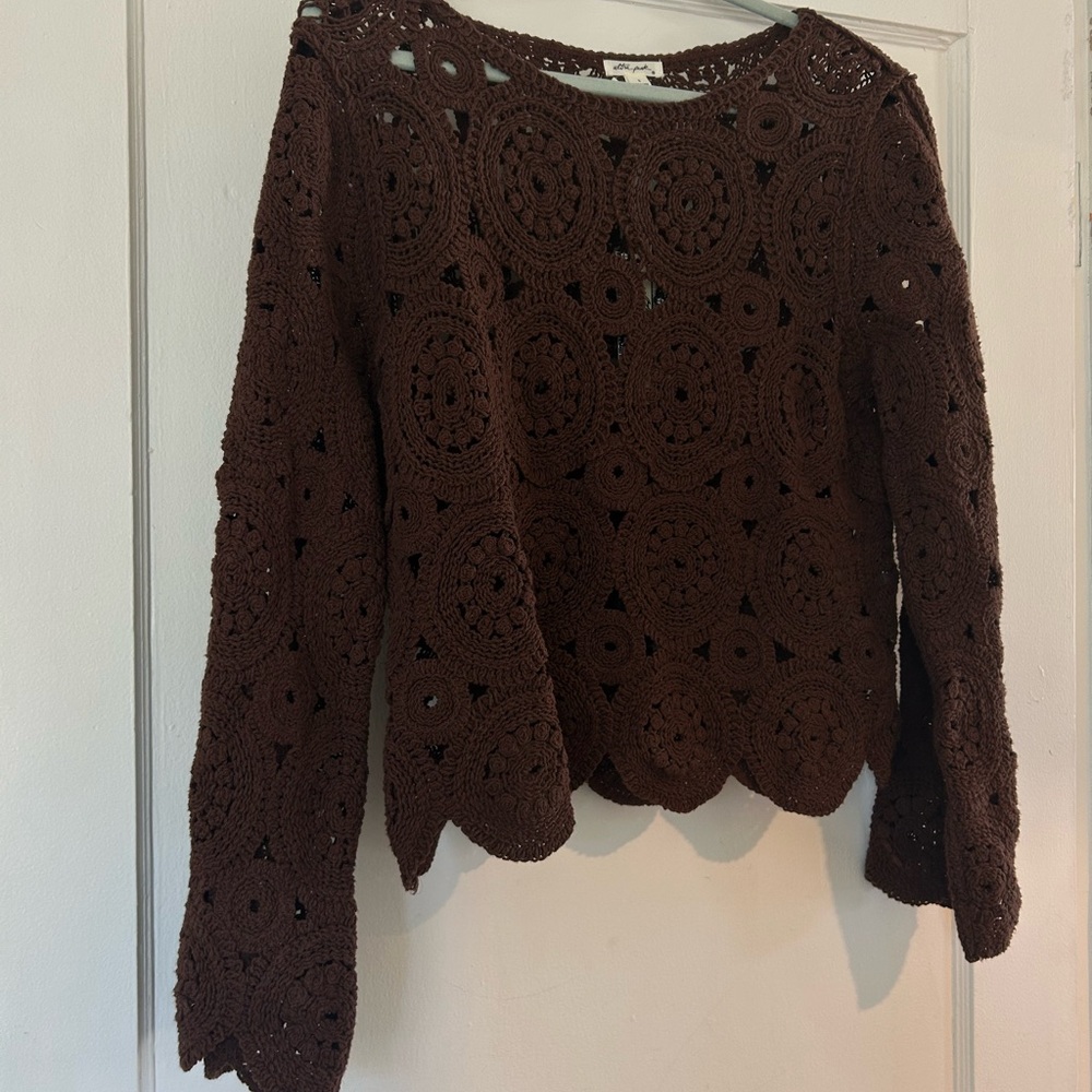 Brown Crochet Long Sleeve Top